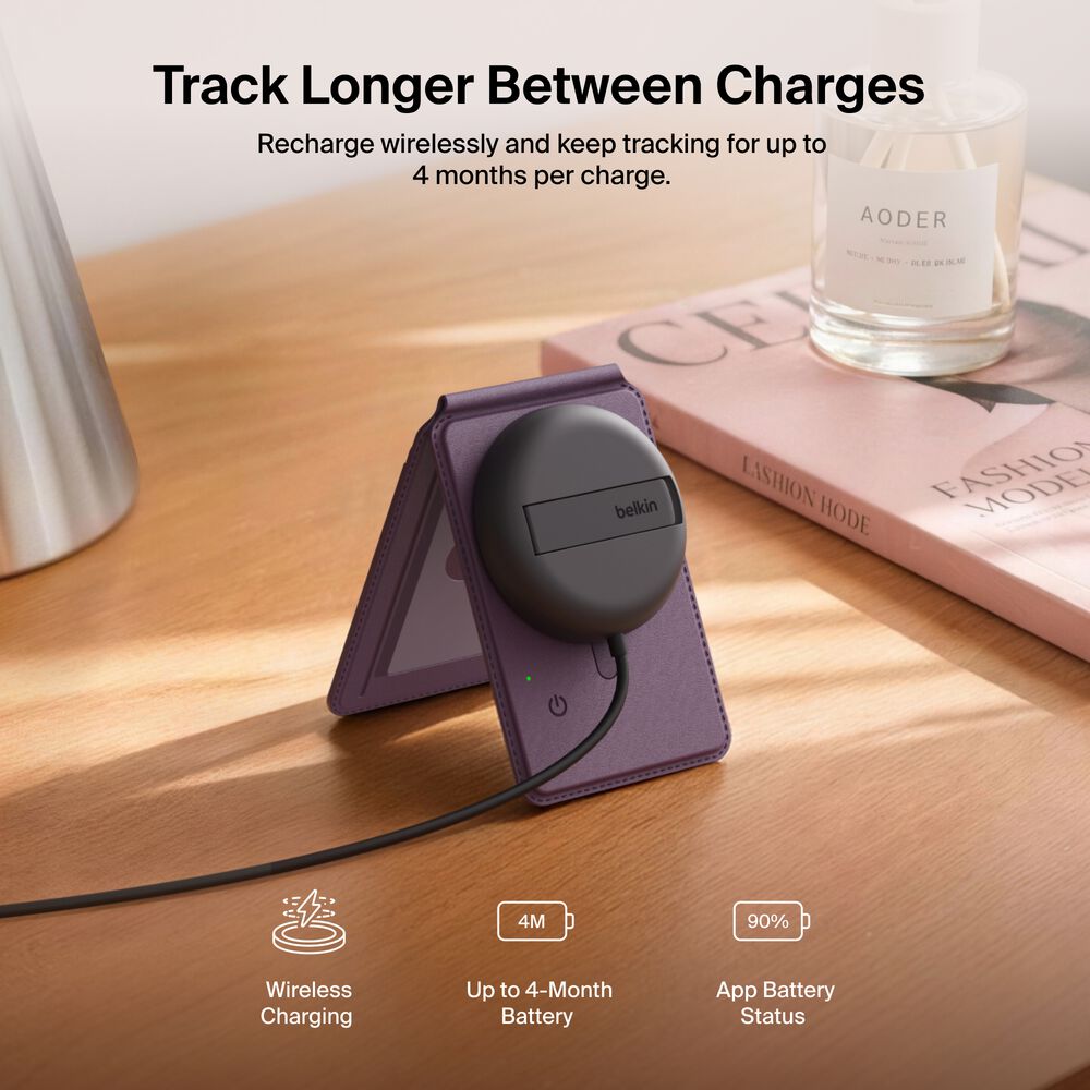 Wallet Stand with Bluetooth Tracker, Plum, hi-res