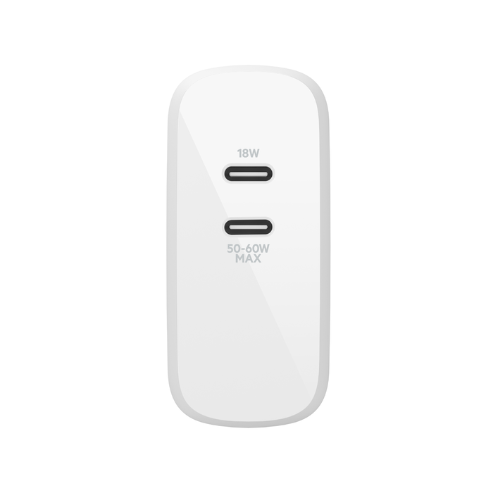 Dual USB-C PD GaN Wall Charger 68W, White, hi-res
