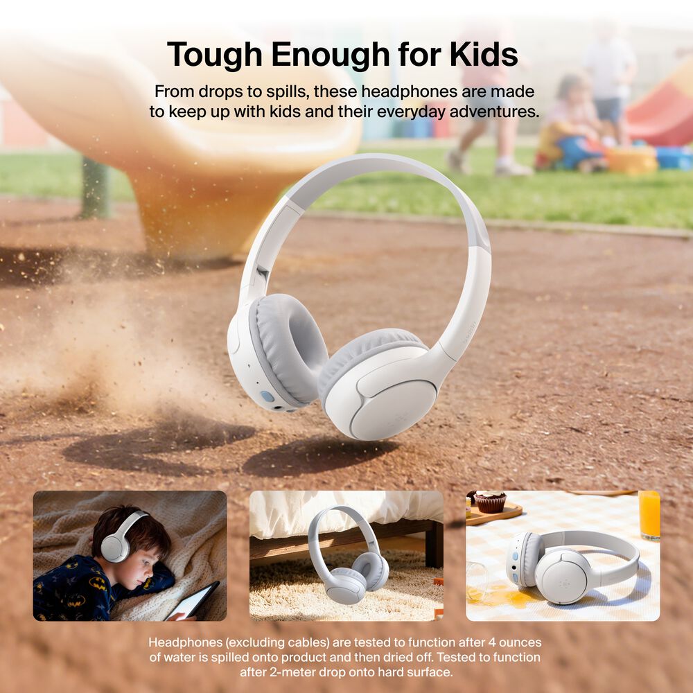 Wireless On-Ear Headphones for Kids , White, hi-res