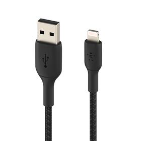 Braided Lightning to USB-A Cable (2m / 6.6ft, Black), Black, hi-res