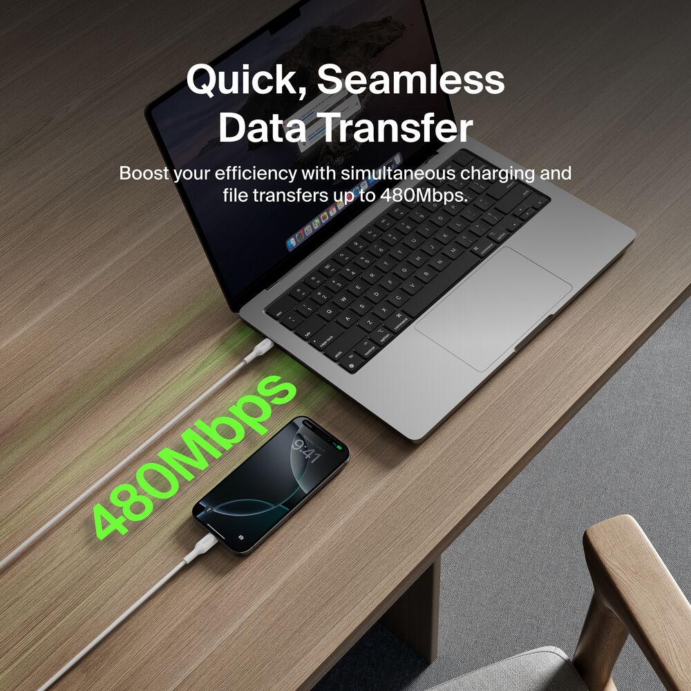 USB-C to USB-C Cable 60W, 3.3ft/1m, White, White, hi-res