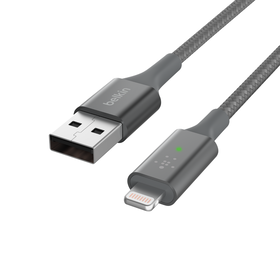 Lightning/USB-A-kabel met slimme led, Grijs, hi-res