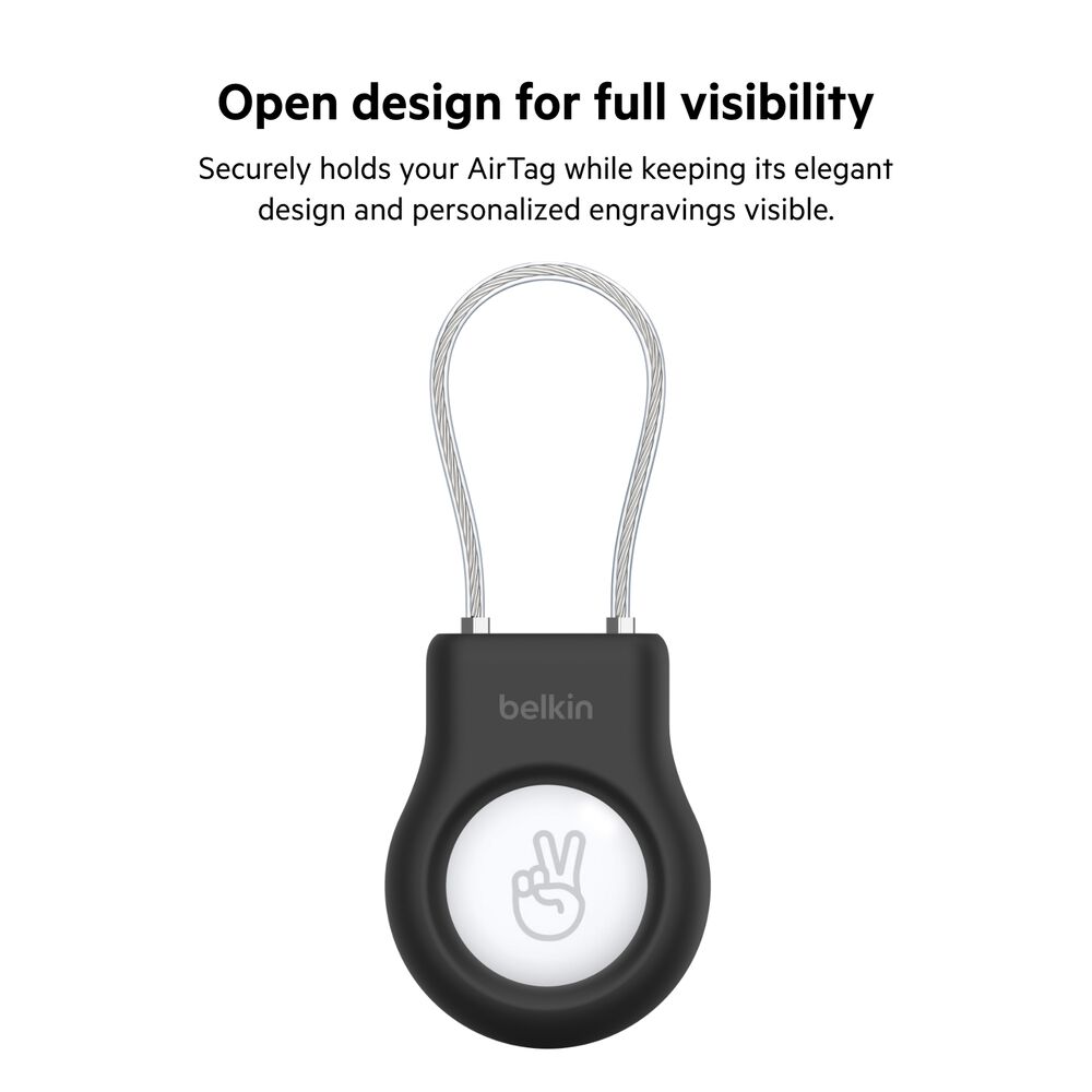 Secure Holder with Wire Cable for AirTag, Black, hi-res
