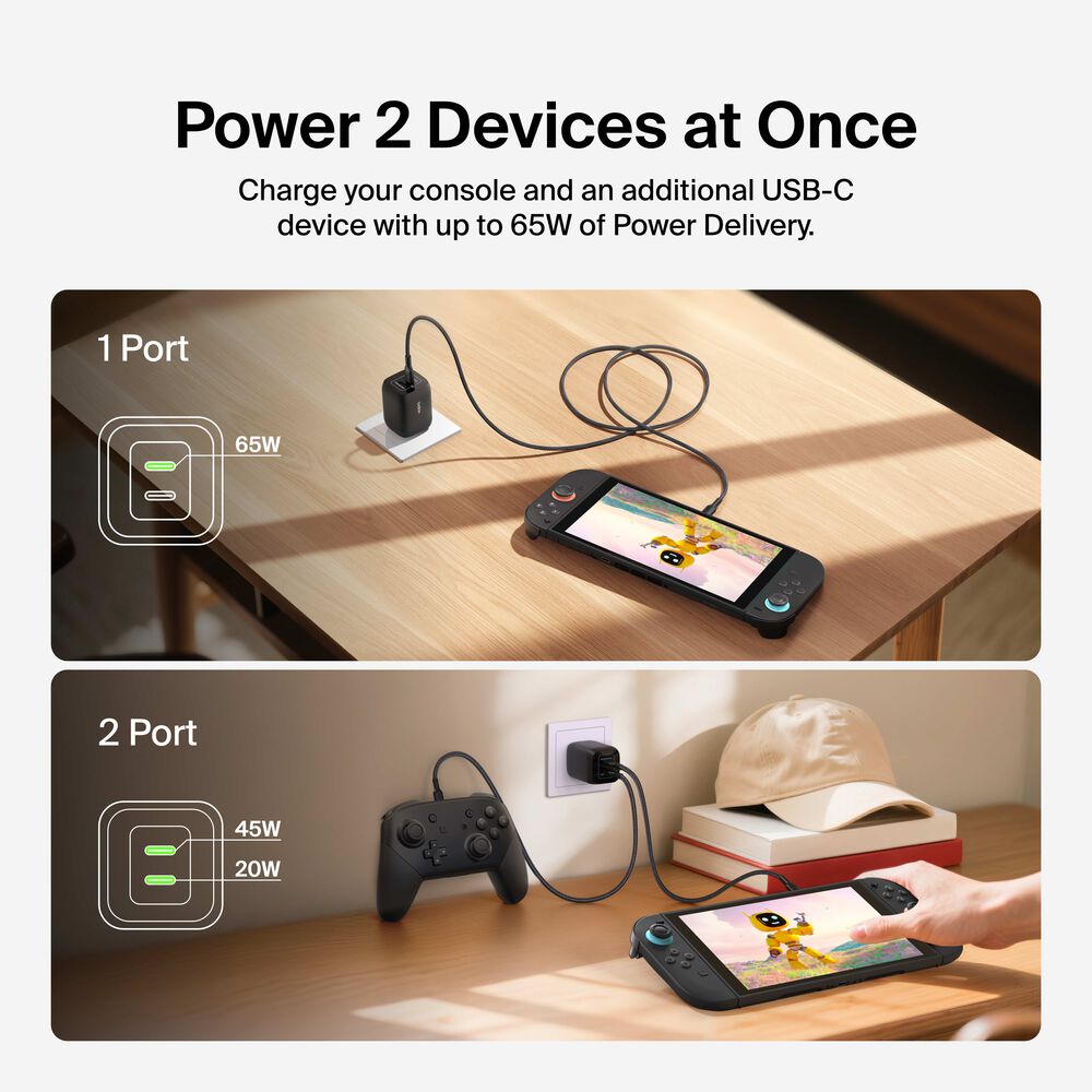 Dual USB-C Wall Charger 65W for Nintendo Switch 2, Black, hi-res