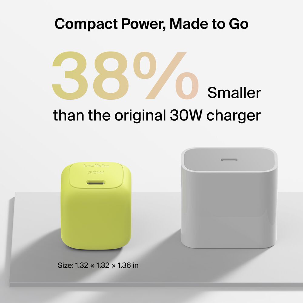 Compact USB-C Charger 30W + Braided USB-C Cable for MacBook Neo, Citrus Yellow, hi-res