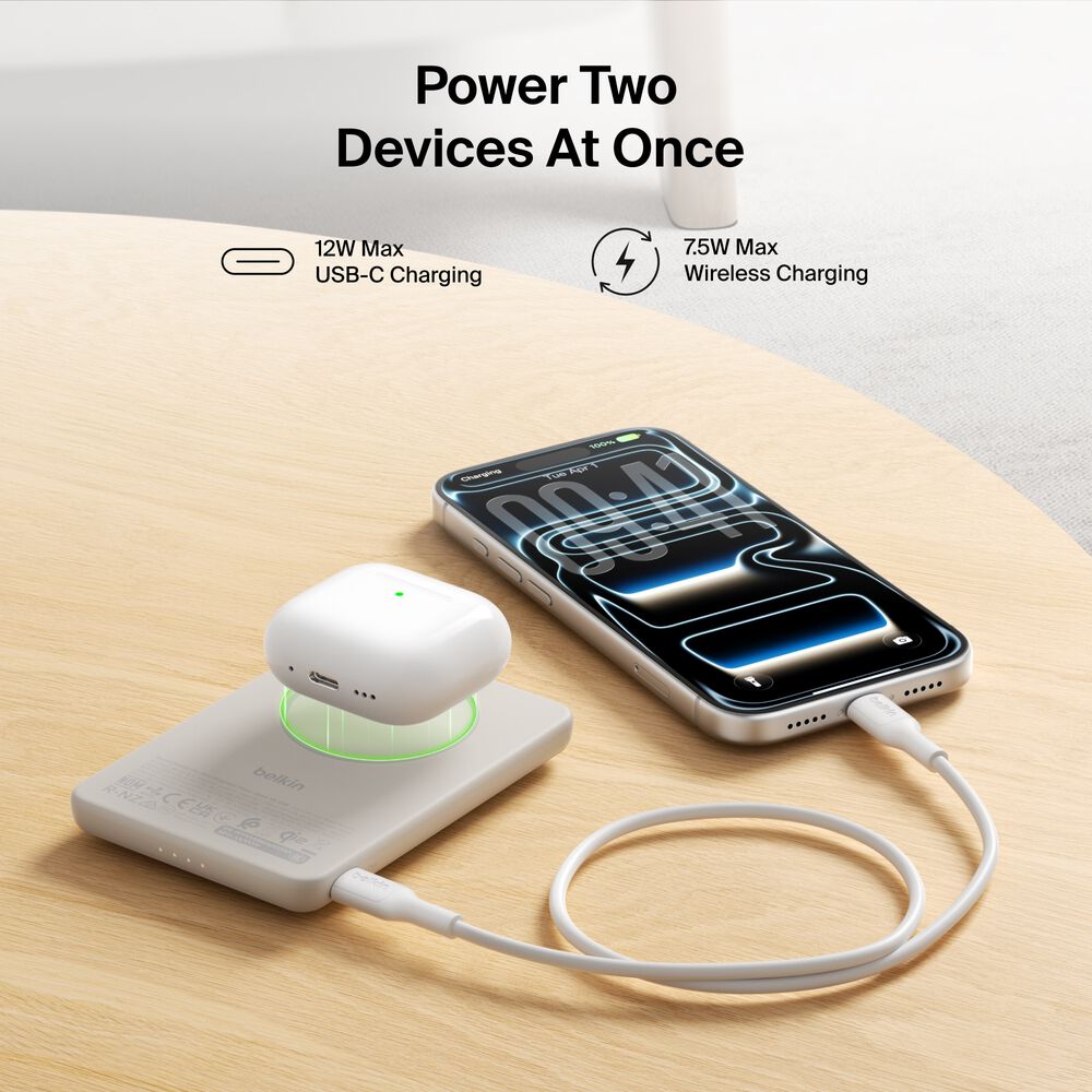 Slim Magnetic Power Bank 5K with Qi2, Sand, hi-res