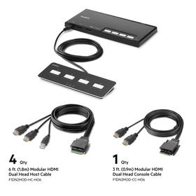 4-Port Dual Head HDMI Modular Secure KVM Switch PP4.0 W/ Remote, Zwart, hi-res