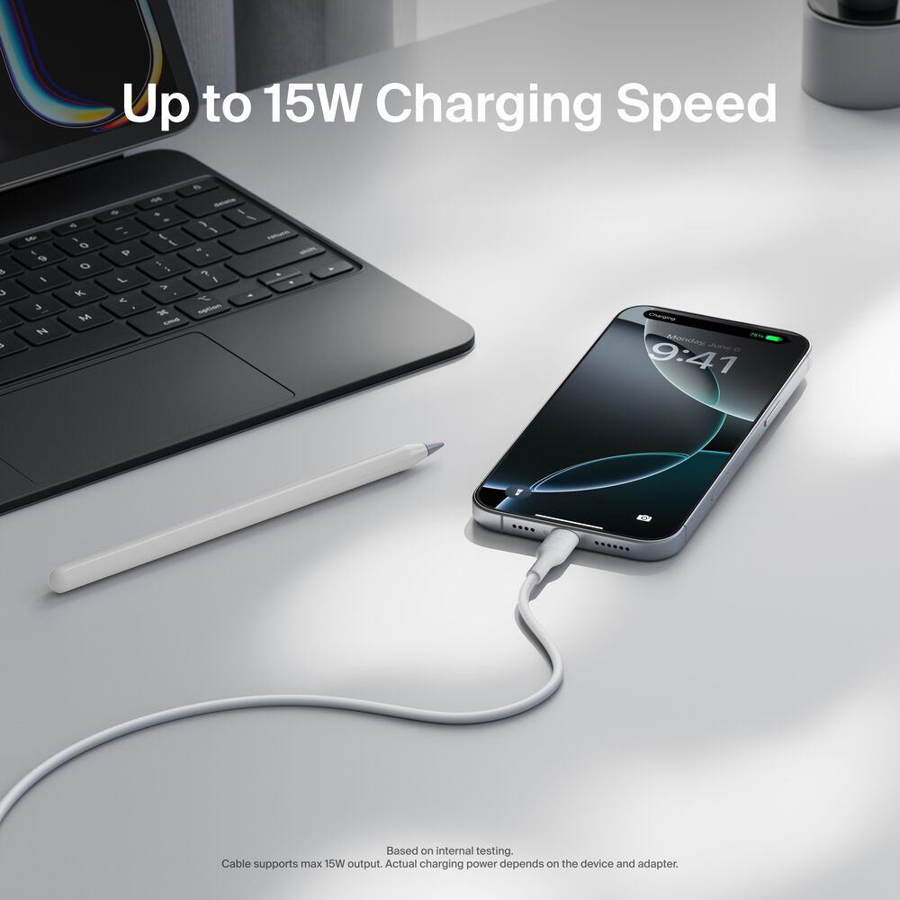 USB-A to USB-C Cable 15W, 3.3ft/1m, White, White, hi-res