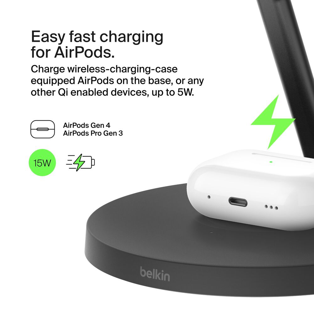 3-in-1 Wireless Charging Stand with Qi2 15W, Black, hi-res