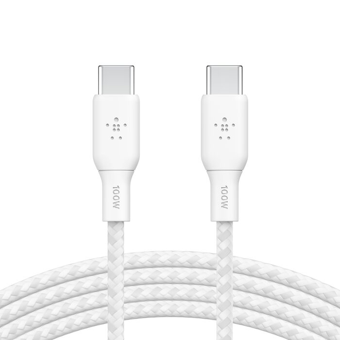 BEL BRAIDED USB-C TO C 100W CABLE 3M WHT — Belkin