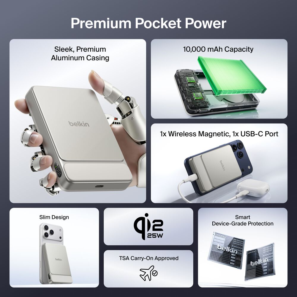Slim Magnetic Power Bank 10K, Sand, hi-res