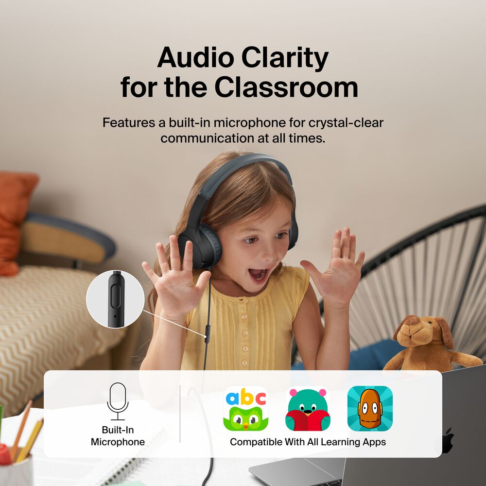Wired On-Ear Headphones for Kids, Black, hi-res