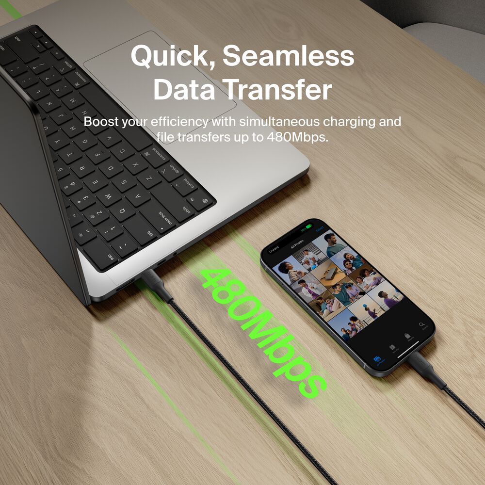 USB-C to USB-C Braided Cable 240W, 3.3ft/1m, Black, Black, hi-res