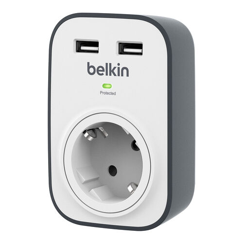Belkin BSV103 SurgeCube-spanningsbeveiliger met 1 stopcontact en 2 USB-laadpoorten (2,4 A gedeeld)