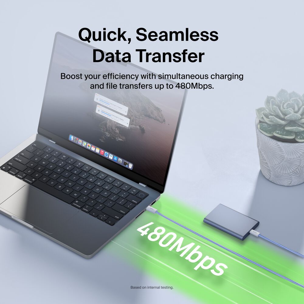 USB-C to USB-C 케이블 60W, 파란색, hi-res