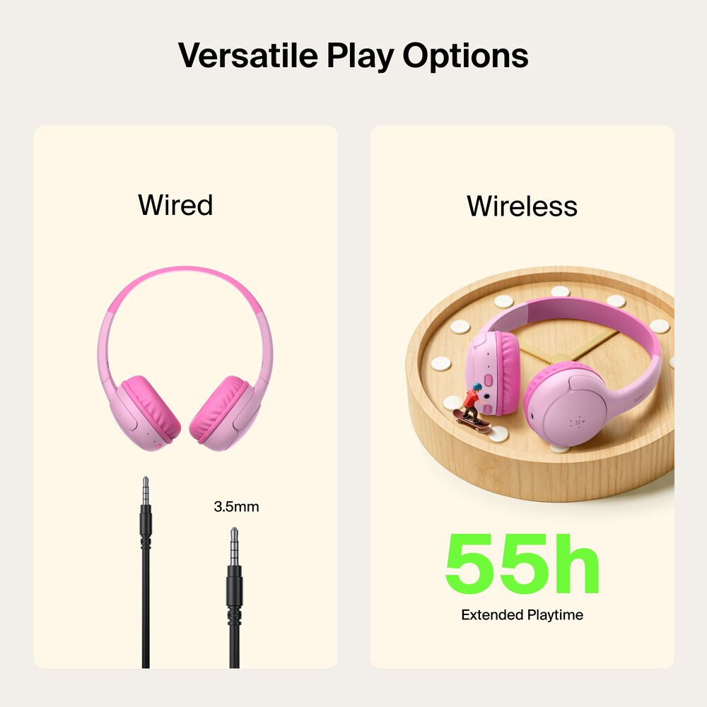 Wireless On-Ear Headphones for Kids , Pink, hi-res