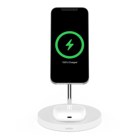 2-in-1 Wireless Charger Stand with Official MagSafe Charging 15W, White, hi-res