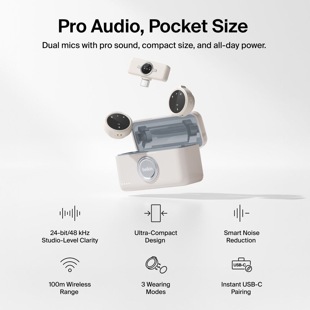 Creator Kit: Tripod, Magnetic Phone Mount & Wireless Mics, Sand, hi-res