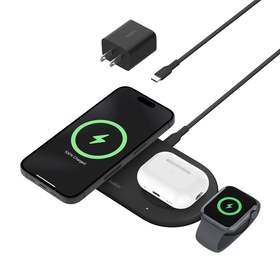 3 in 1 Magnetic Wireless Charging Pad with Qi2 MagSafe compatible Belkin US