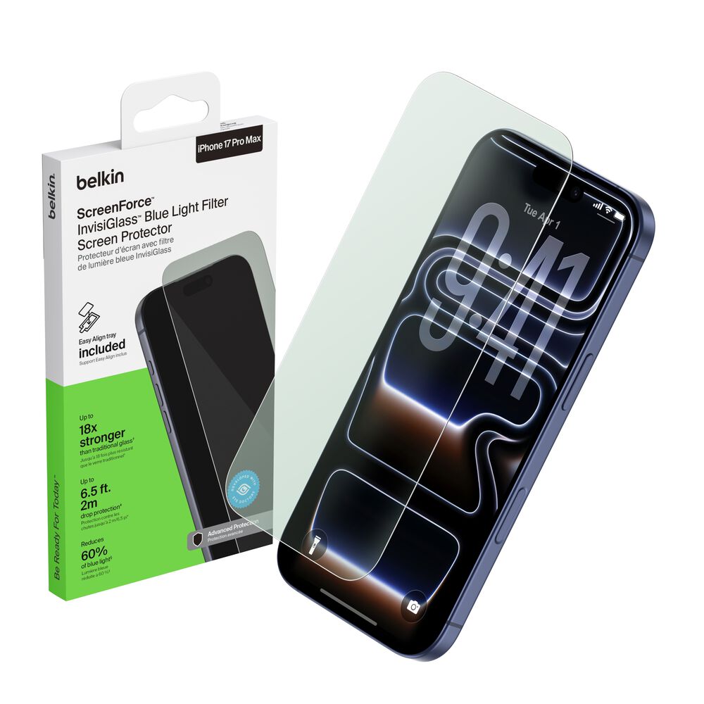 InvisiGlass Blue Light Filter Screen Protector for iPhone 17 Pro Max, , hi-res
