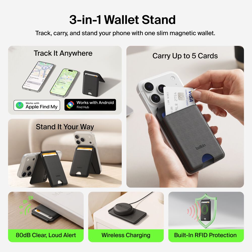 Wallet Stand with Bluetooth Tracker, Black, hi-res