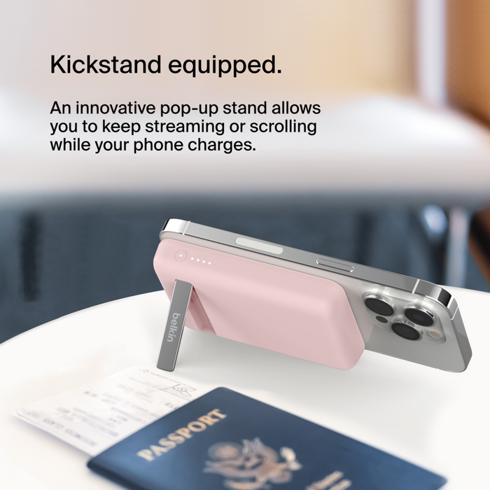 Magnetic Wireless Power Bank 5K + Stand, Blush Pink, hi-res