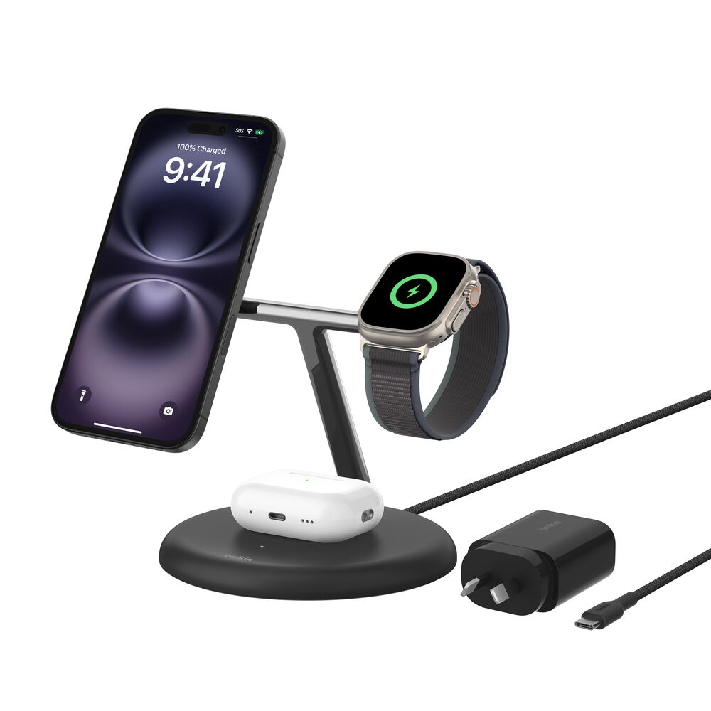 3-in-1 Magnetic Wireless Charging Stand with Qi2 15W, MagSafe