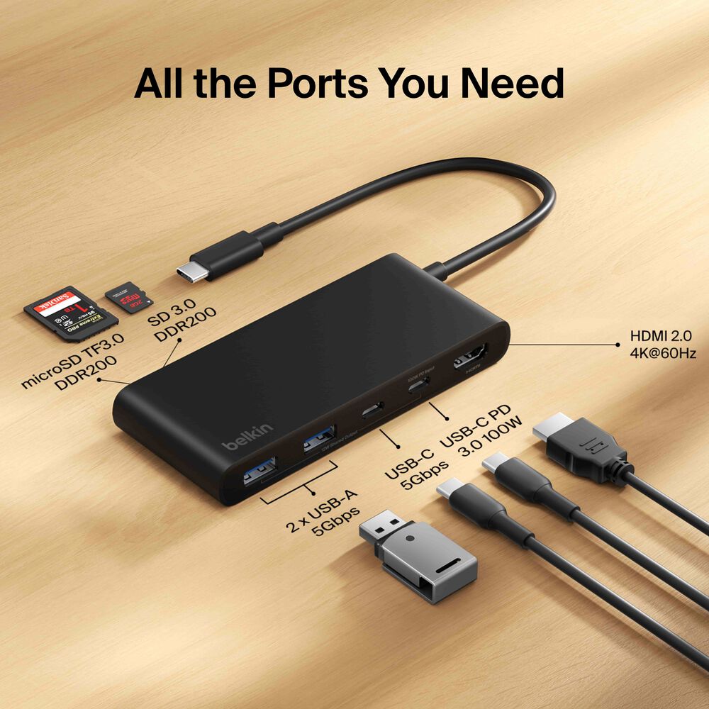 7-Port USB-C Hub with Dual USB-C Ports, Black, hi-res