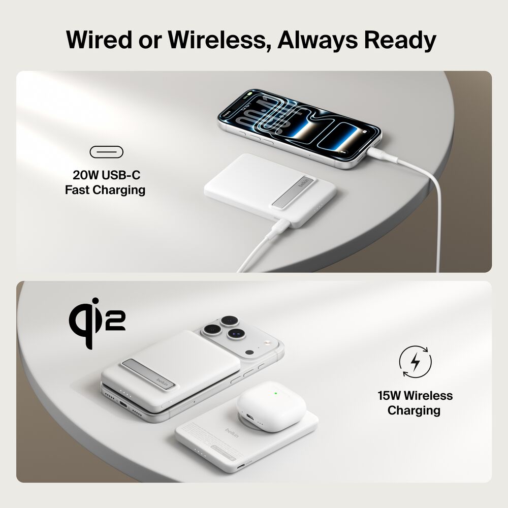 Slim Magnetic Power Bank 5K with Qi2, White, hi-res