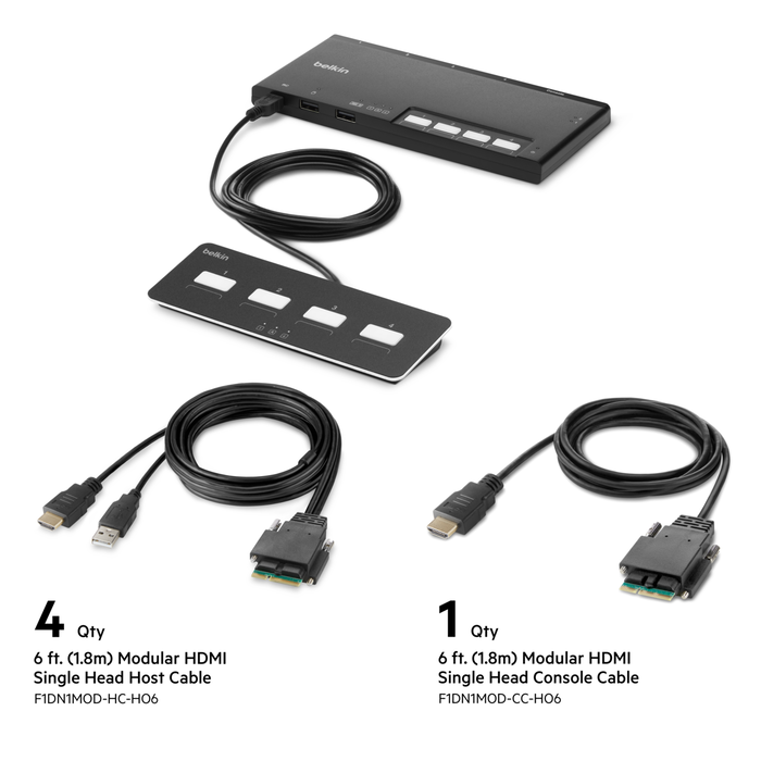 4-Port Single Head HDMI Modular Secure KVM Switch PP4.0 W/ Remote, Negro, hi-res