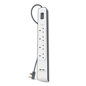 4 Outlets 2M Surge Protection Strip with 2 USB Ports