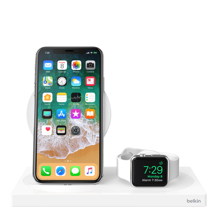 Wireless Charging Dock: Wireless Charging Pad + Apple Watch Dock (Certified Refurbished), White, hi-res
