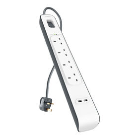 4 Outlets 2M Surge Protection Strip with 2 USB Ports