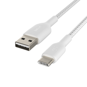 Câble à gaine tressée USB-C vers USB-A BOOST↑CHARGE™ (15 cm, blanc), Blanc, hi-res