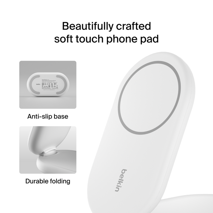 2-in-1 Magnetic Foldable Wireless Charger with Qi2 15W, White, hi-res