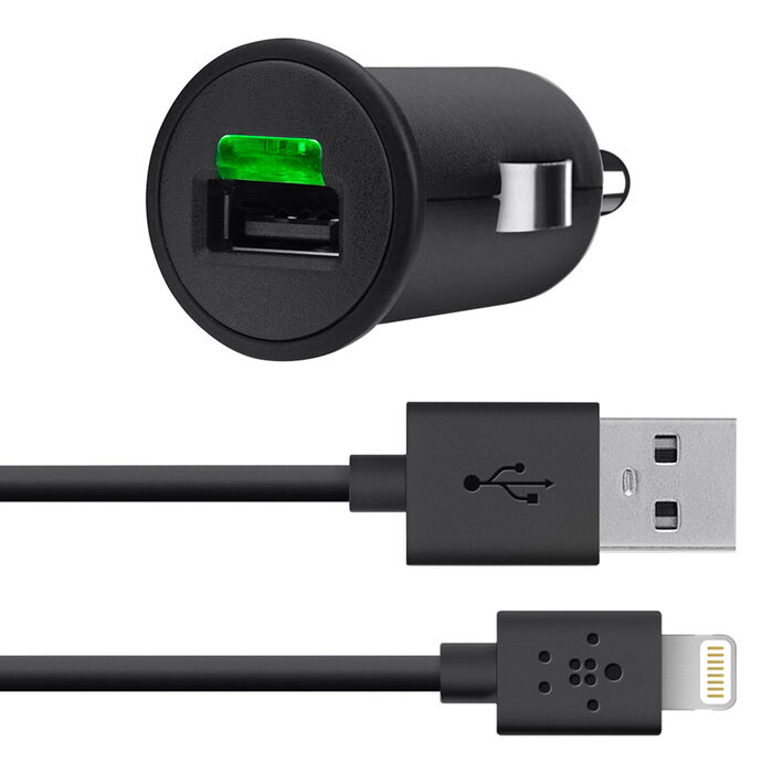 Car Charger + Lightning ChargeSync Cable for iPhone 5 (2.1 Amp), Black, hi-res