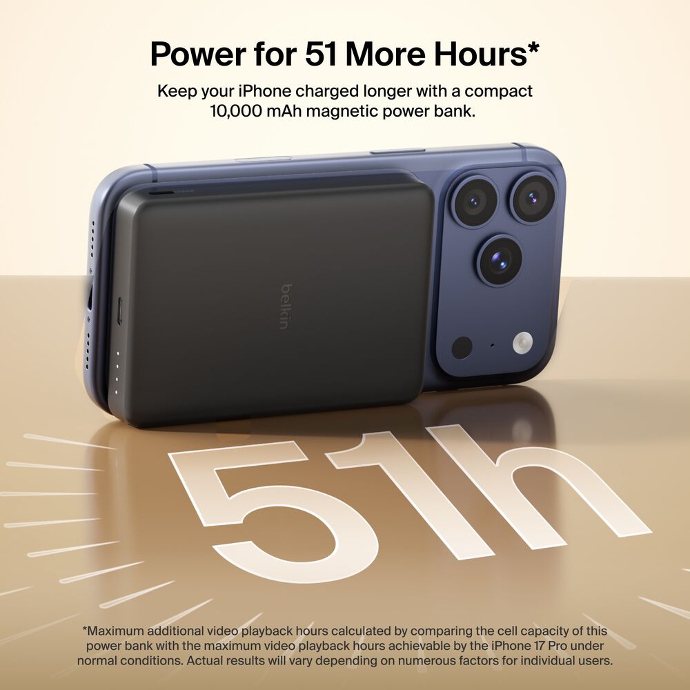 Slim Magnetic Power Bank 10K, Black, hi-res