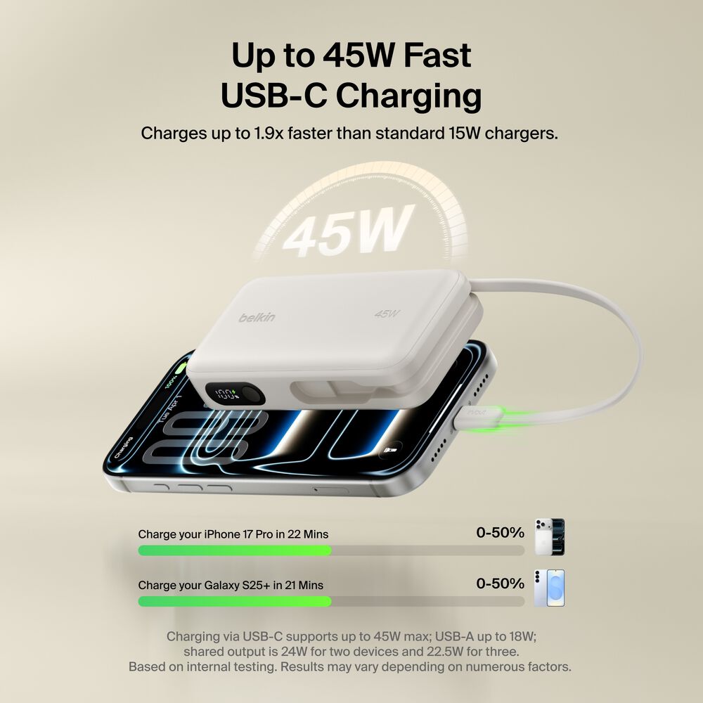 Power Bank 10K with Integrated Cable and Display, Sand, hi-res