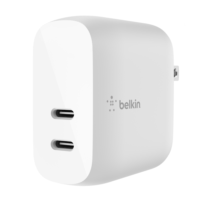Dual USB-C PD Wall Charger 40W + USB-C to Lightning Cable, White, hi-res