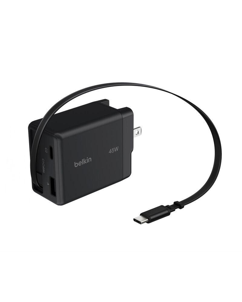 Cargador de pared GaN de 45 W con cable retr&aacute;ctil, , hi-res