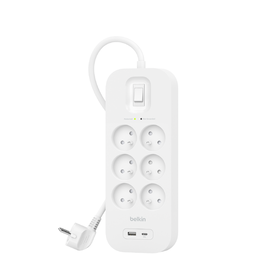 Multiprise parafoudre avec ports USB-C et USB-A (6 prises,1 port USB-C et 1 port USB-A), , hi-res