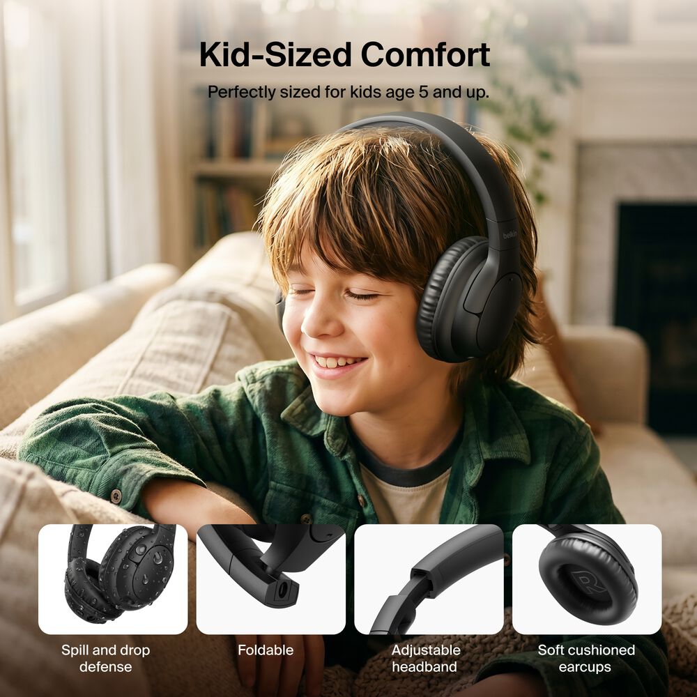 Youth Active Noise Cancelling Headphones, Black, hi-res