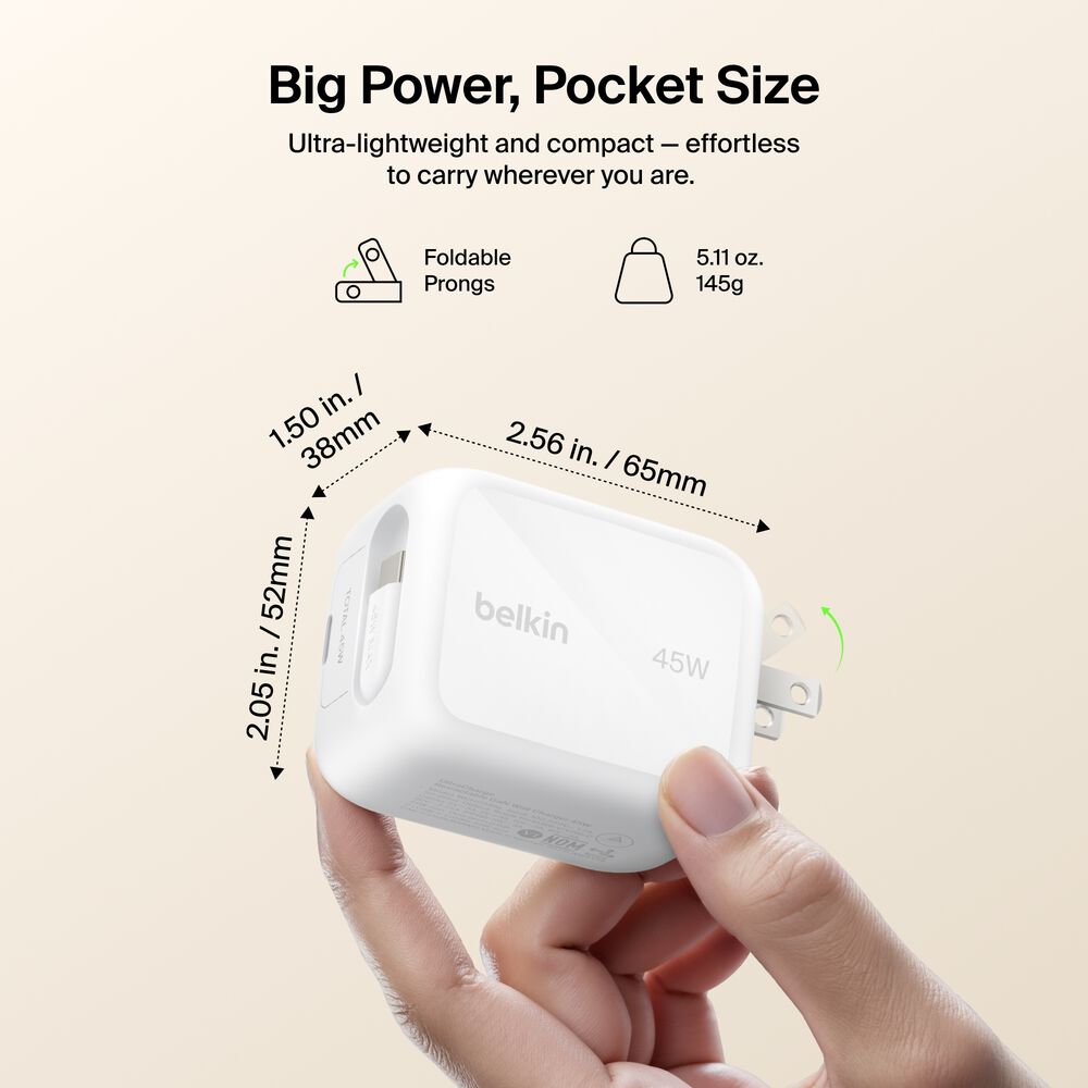 Retractable GaN Wall Charger 45W, , hi-res