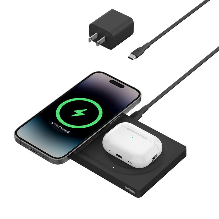 2-in-1 Wireless Charging Pad with Official MagSafe Charging 15W, Black, hi-res