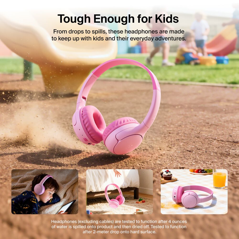 Wireless On-Ear Headphones for Kids , Pink, hi-res