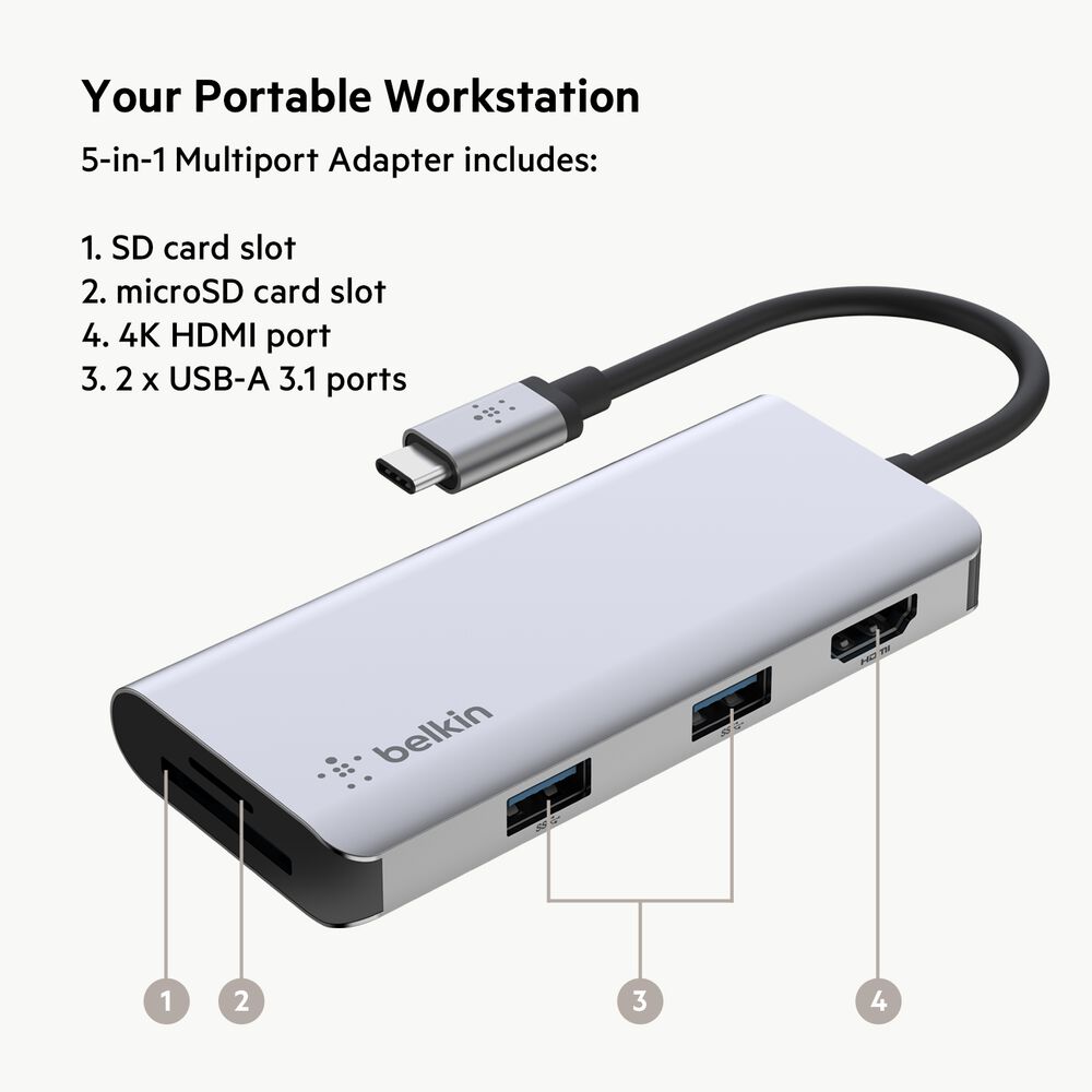 USB-C 5-in-1 Multiport Adapter Hub, , hi-res
