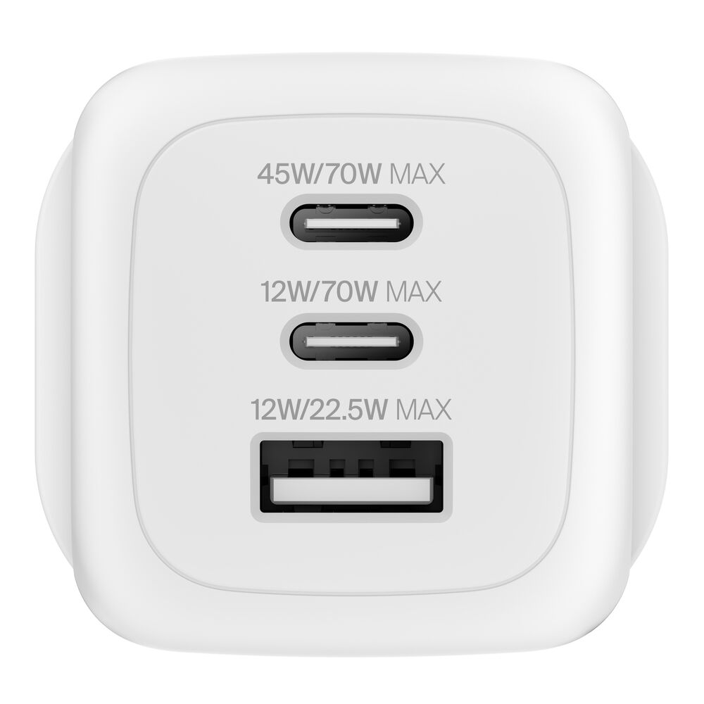 3-Port GaN Wall Charger 70W + International Plug Tip, 白色的, hi-res