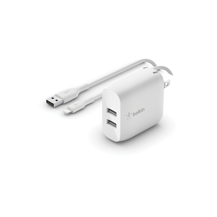 Cargador Pared Belkin 24W con doble puerto + USB a Lightning. Compatible  iPhone / iPad BELKIN