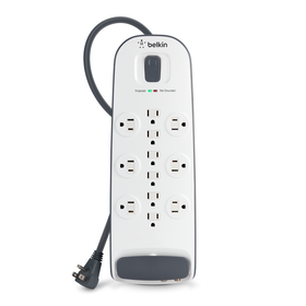 12-outlet Surge Protector with 8 ft Power Cord with Cable/Satellite and Telephone Protection, White, hi-res