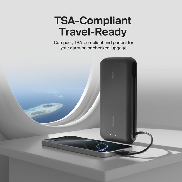 Power Bank 20K with Integrated Cable, Black, hi-res